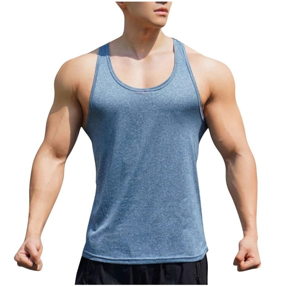 Men's Tank Tops Qiggri Men's Casual Solid Color Round Neck Pullover Sports Sleeveless Fashion