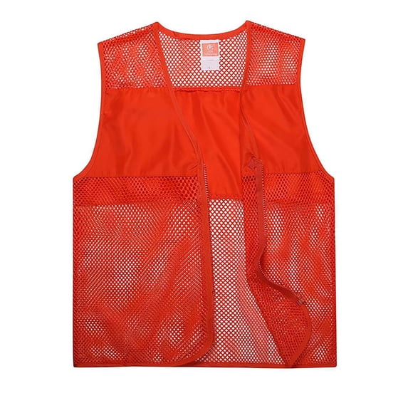 Men's Tank Tops Reflective Mesh Solid Color Sleeveless Zipper Pockets Fashion Loose Vest Holiday Wear,Orange,M T-Shirts