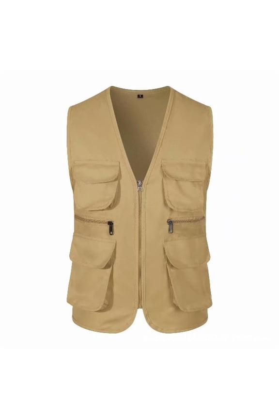 Men's Tank Tops Solid Color V Neck Sleeveless Pockets Loose Casual Cargo Jacket Vest Outwear,Yellow,XXL Tshirts