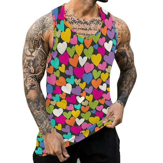 Men's Tank Tops Spring Festive Carnival Sleeveless Heart Print O Neck Vest T Shirts Sportwear