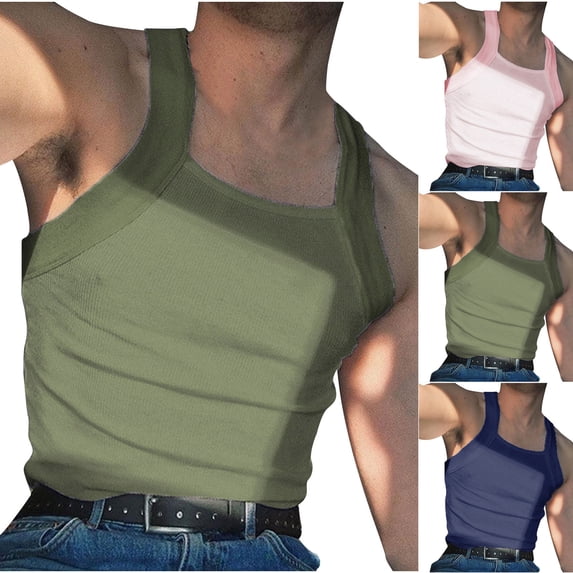 Men's Tank Tops Square Neck Cut Muscle Ribbed Shirts Size for Men Big Size 4XL Pink