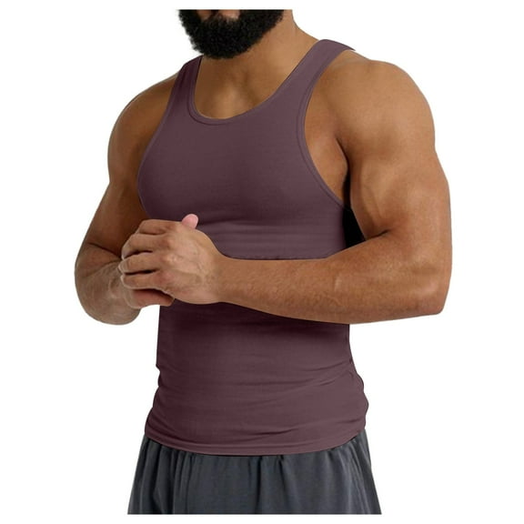Men's Tank Tops Summer Knitted Ice Silk Ribbed Solid Color Round Neck Sleeveless Athletic Slim Fit Shapewear Gym Fitness Casual Vest Activewear,Red,XXXL Tee Shirts