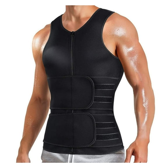 Men's Tank Tops Summer Solid Color Round Neck Sleeveless Body Belly Shapewear Athletic Vest Slim Fit Gym Workout Fitness Sportwear,Black,L Tshirts