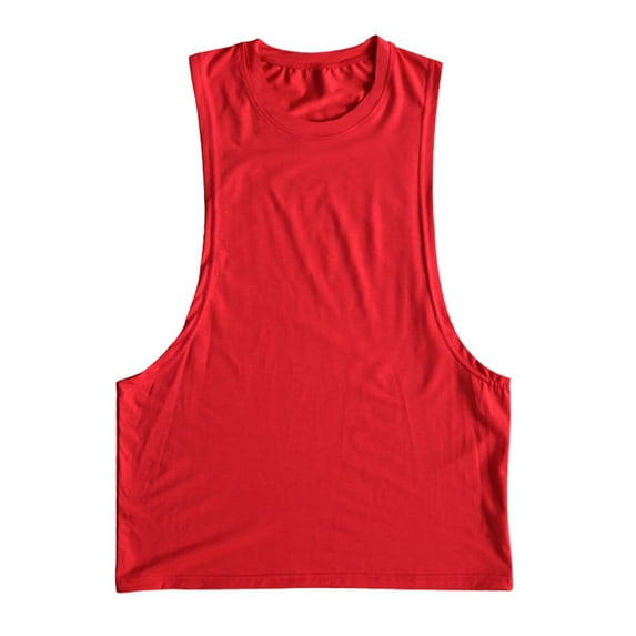 Men's Tank Tops Summer Solid Color Round Neck Sleeveless Fitness Sports Vest Loose Casual Activewear,Red,XL Tee Shirts