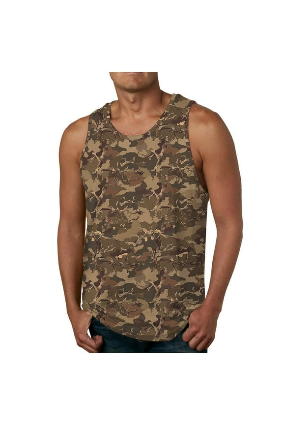 Men's Tank Tops Trendy Casual Sleeveless Camouflage Printed Round Neck Top White