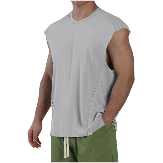 ZQUUVOU Men's Tank Tops Trendy Solid Color Sports Casual Sleeveless Round Neck Top Gray