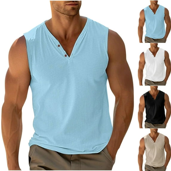 Men's Tank Tops Workout Gym Shirts Fashionable Men Solid Color Casual V Neck Sleeveless T Shirt Top Muscle Gym Tank Top