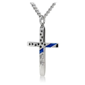 Men's Tapered Flag Cross with Thin Blue Line Necklace - John 19:30 by Shields of Strength