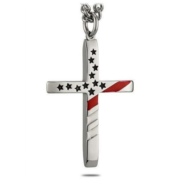Men's Tapered Flag Cross with Thin Red Line Necklace-Jn 19:30 by Shields of Strength