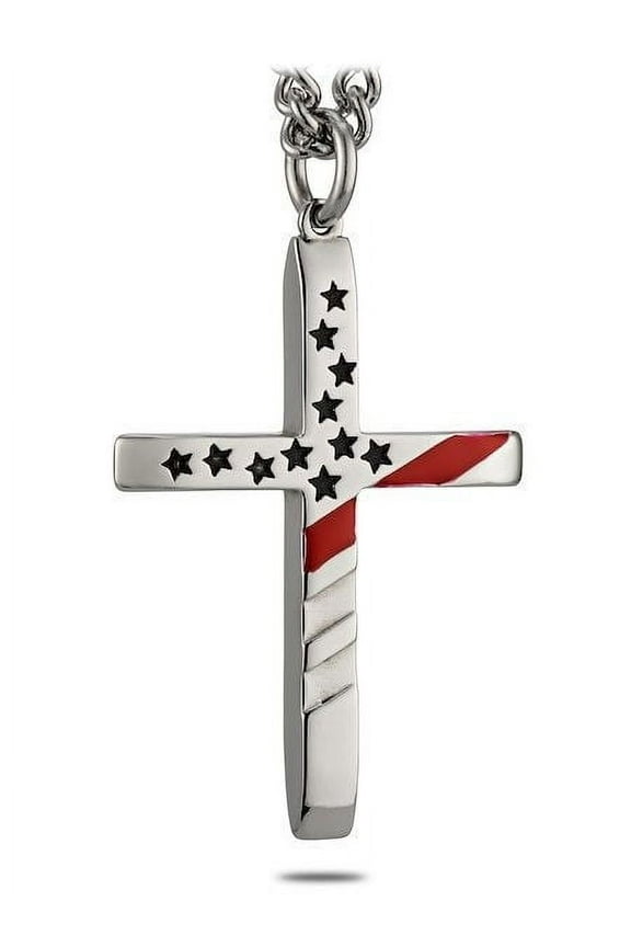 Men's Tapered Flag Cross with Thin Red Line Necklace-Jn 19:30 by Shields of Strength