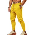 thumbnail image 1 of Men's Tapered Jogger Sweatpants, Drawstring Elastic Waist Outdoor Working Pants, Fall Slim Fit Solid Color Casual Trousers with Pockets Yellow 3XL, 1 of 5