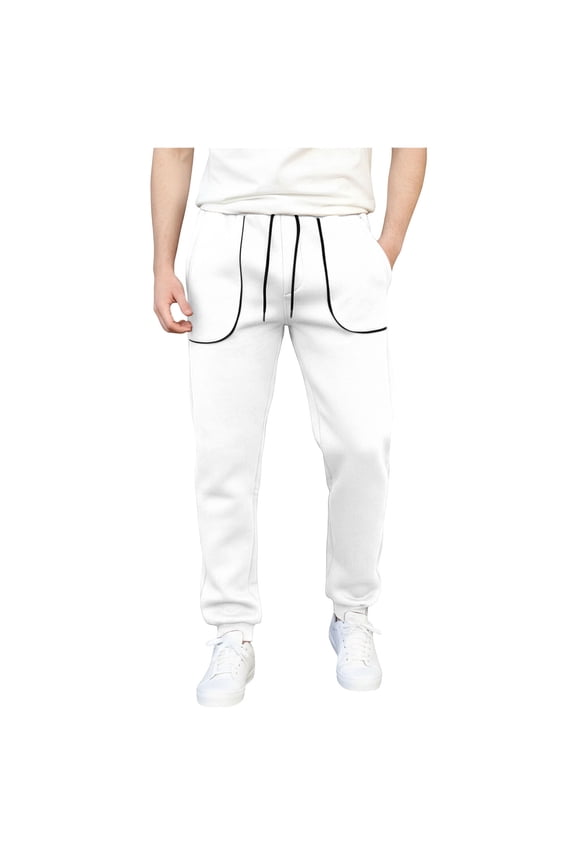Men's Tapered Leg Sweatpants Cotton Fleece Fall Winter Sports Athletic Joggers Trousers Solid Color Sweat Pants (2XL, White)
