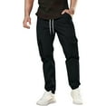 thumbnail image 1 of Men's Tapered Pants Drawstring Elastic Waist Trousers With Zip Pockets Solid Color Casual Stylish Sports Pants (M, Black), 1 of 9