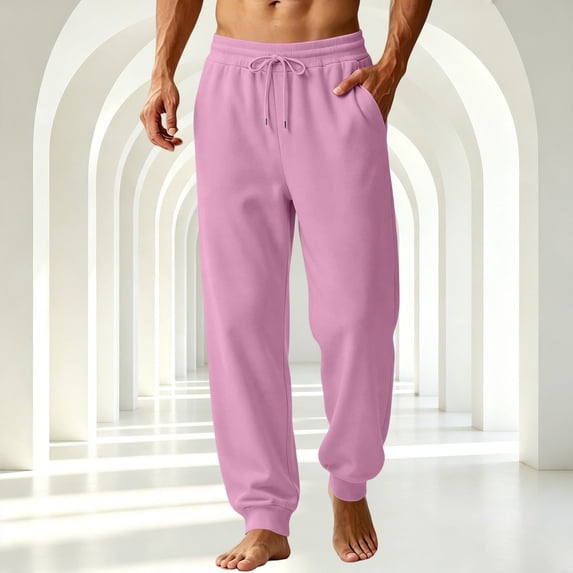 Men’s Tapered Sweatpants Fashion Streetwear Waist Elastic Drawstring Joggers Pants Athletic Workout Gym Pants with Pockets Pink XXXL