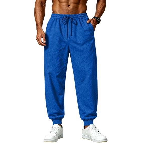 Men’s Tapered Sweatpants Workout Streetwear Waist Elastic Drawstring Joggers Pants Ribbed Ankle Cuffs Casual Pants with Pockets Blue XXXL