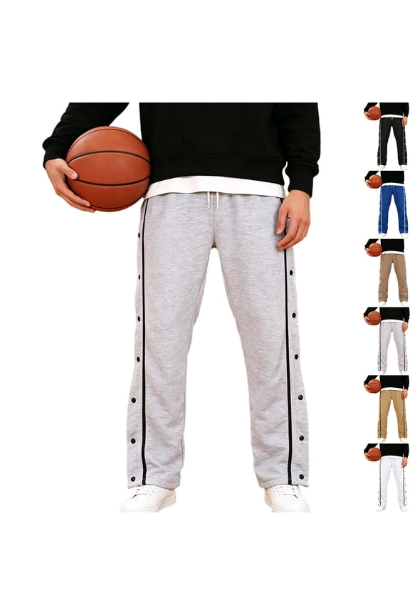 Men's Tear Away Athletic Pants Side Snap Button Track Pants Open Leg Sweatpants Elastic Waist Drawstring for Basketball Running Sports, Gray, XL