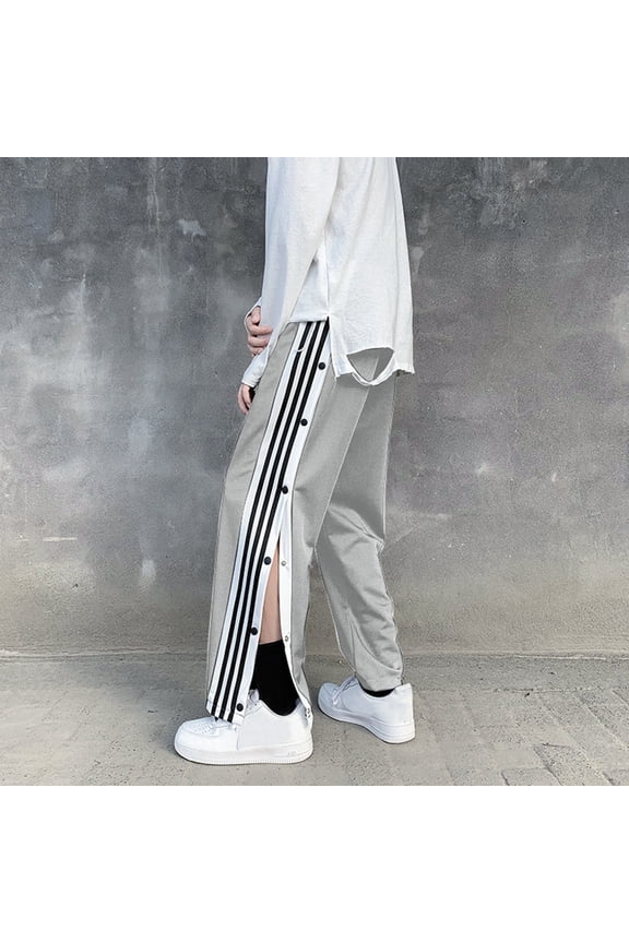 Men's Tear Away Basketball Pants Casual High Split Snap Button Post Surgery Sweatpants with Pockets Grey L