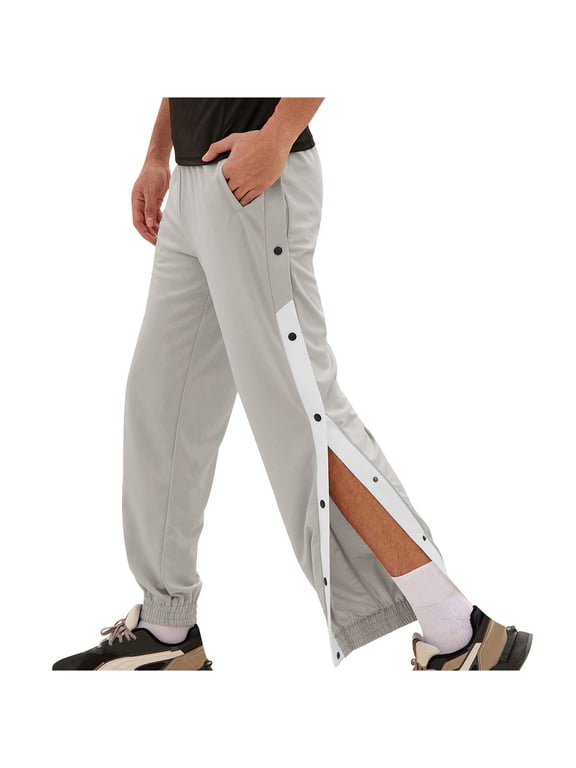 Men's Tear Away Basketball Pants High Split Snap Button Casual Post- Sweatpants with Pockets