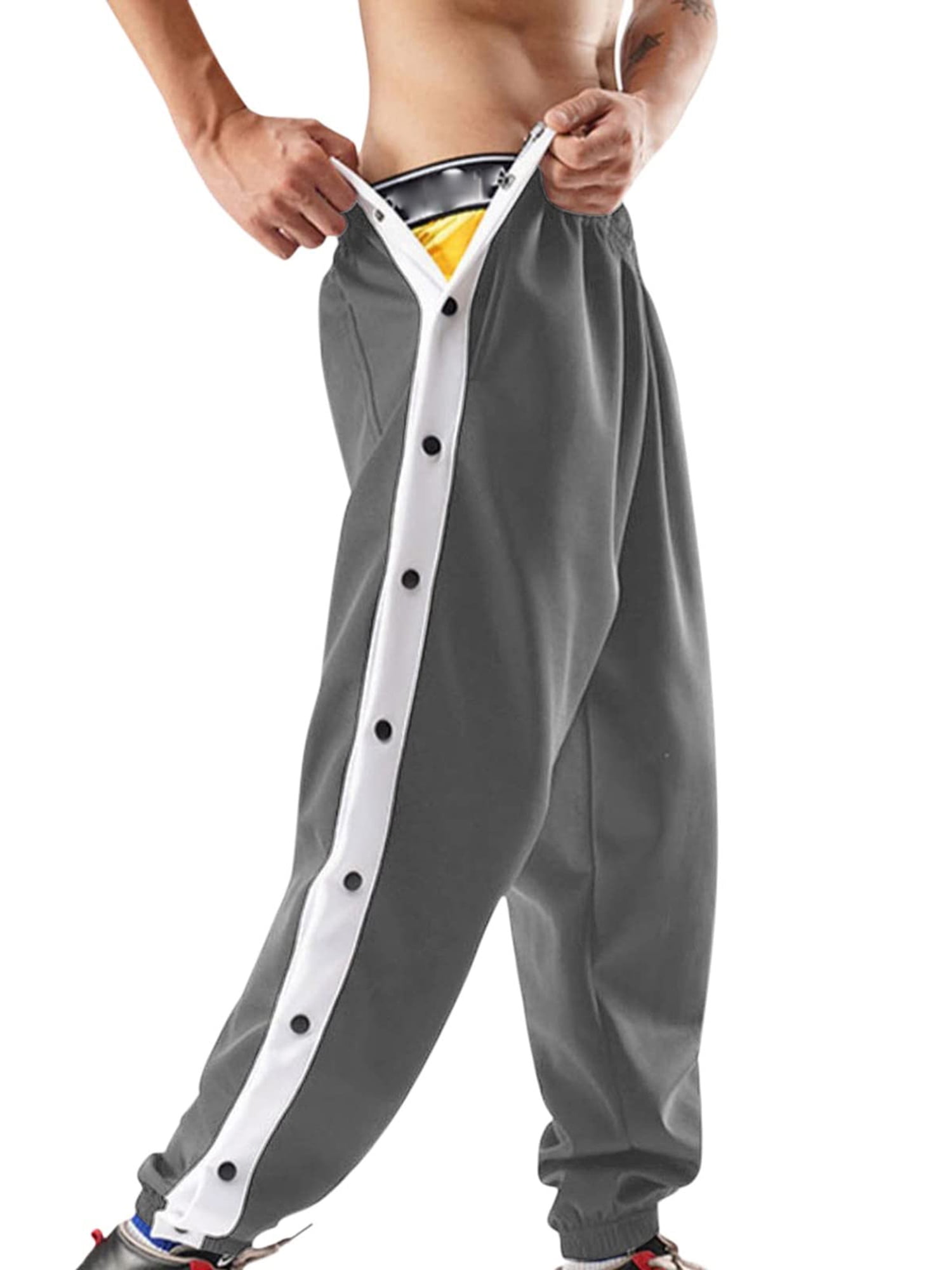 Men's Tear Away Basketball Pants, Loose Fit Active Pants High Split