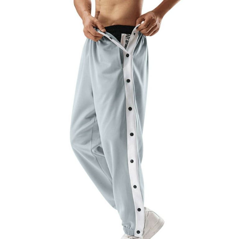 Men's Tear Away Basketball Pants, Loose Fit Active Pants High Split Snap  Button Sweatpants Casual Workout Jogger Pants