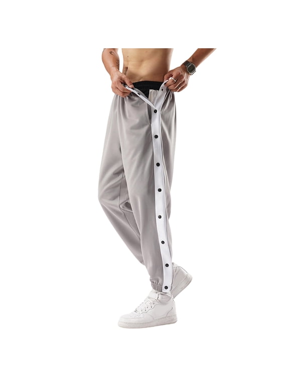 Men's Tear Away Basketball Pants Post Surgeries Sweatpants with Pockets High Split Snaps Button Full Open Down Sweatpants