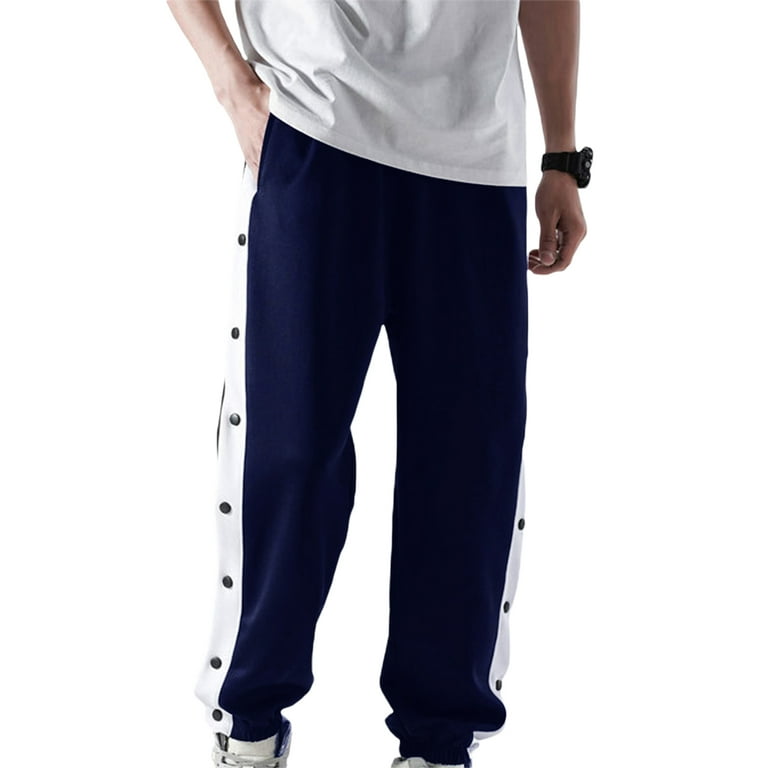 Men's Tear Away Basketball Track Pants High Split Side Snap Cinch Bottoms  Loose Sweatpants Casual Athletic Workout Trouser 