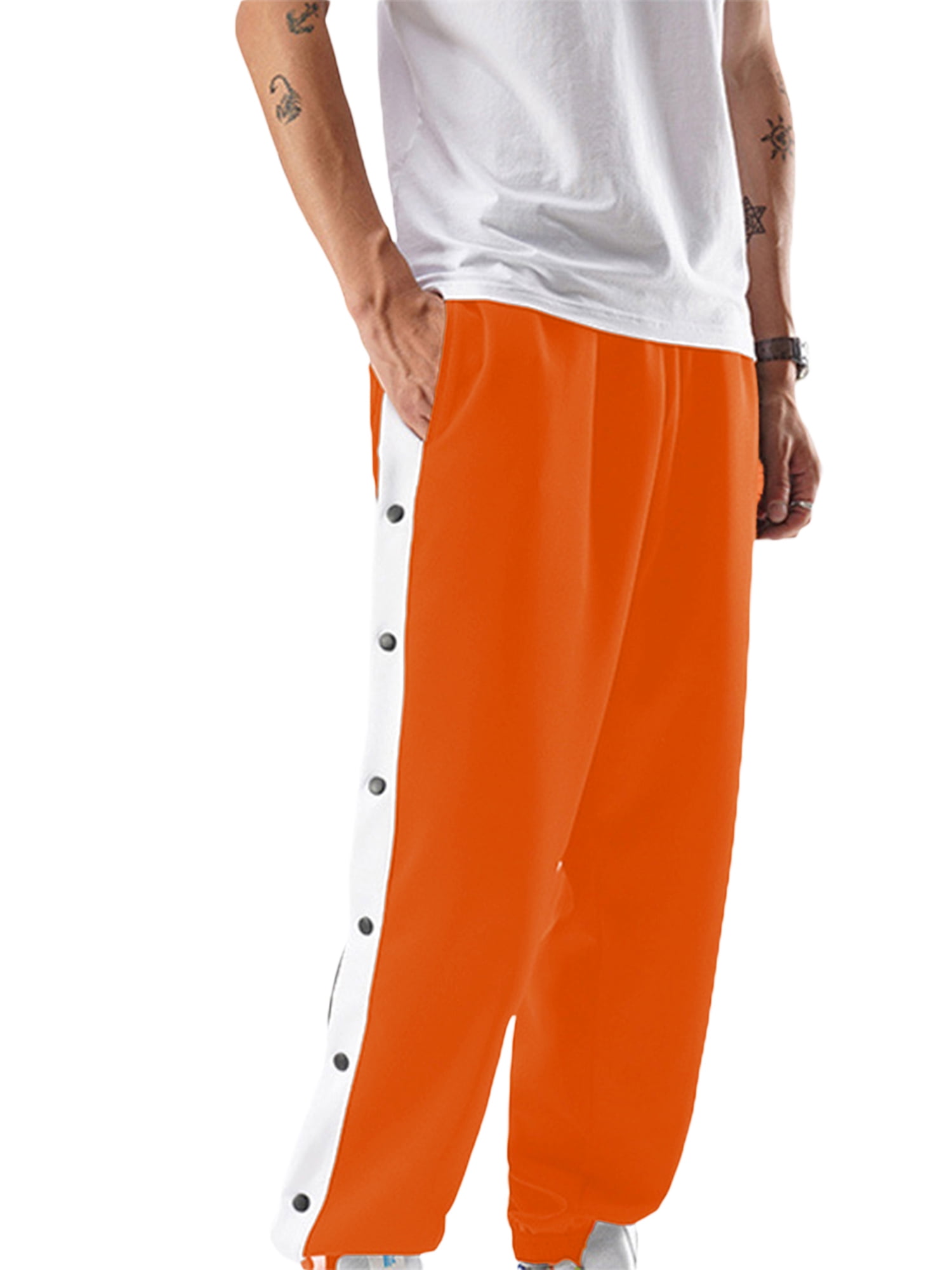 Mens Tapered Pants Side Full Button Athlete Sports Gym Basketball Trousers  | eBay