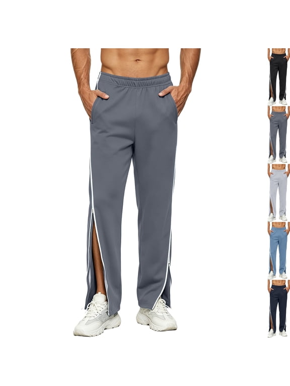 Men's Tear Away Pants 2 Side Full Zippers Legs Snap Off Sweatpants with Pockets for Post Knee Surgery Recovery Dark Gray XXL