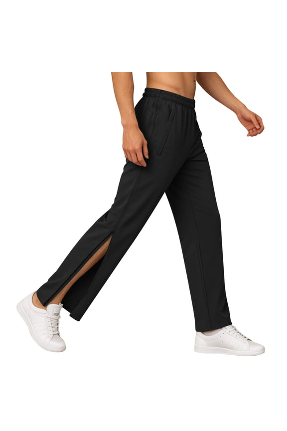 Men's Tear Away Pants Loose Fit Post Pants Breakaway Sweatpants Side Zip with Pockets Black XL