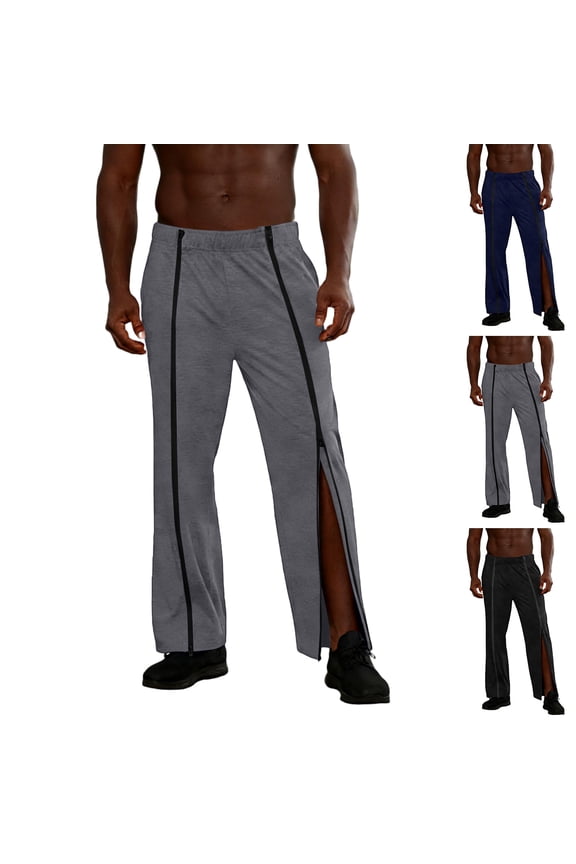 Men's Tear Away Pants with Full Zipper Legs, Breakaway Cotton Sweatpants Open Bottom for Sports, Dance and Performance,Black,L