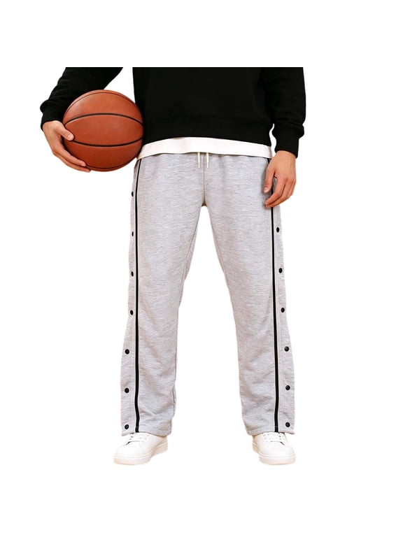 Men's Tear Away Sweatpants Loose Fit Snap Button Athletic Jogger Basketball Pants with Pockets Drawstring Elastic Waist Pants
