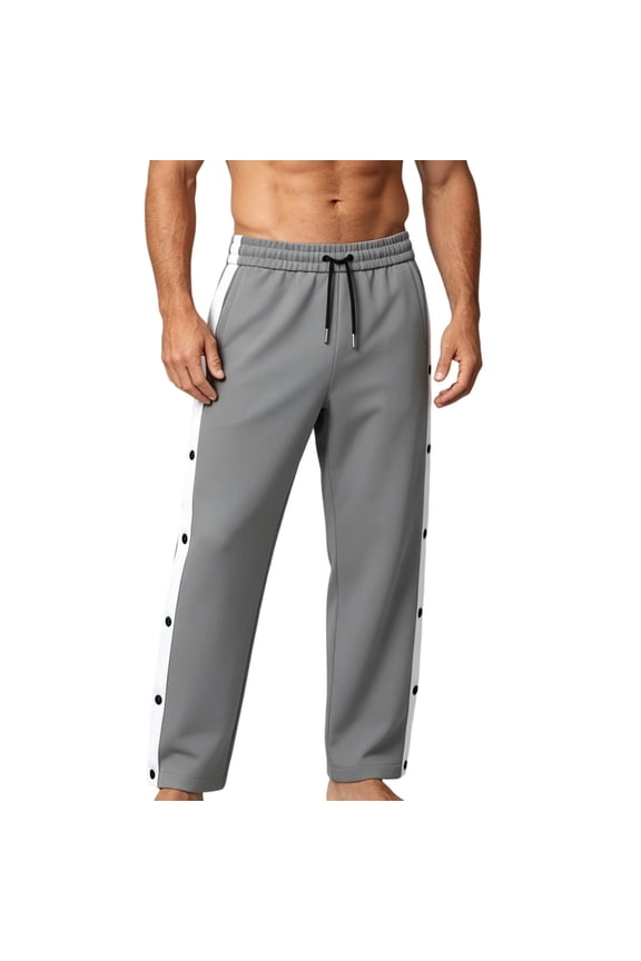 Men's Tear Away Track Pants Side Snap Athletic Warm Up Open Bottom Colorblock Striped with Pockets Elastic Waist for Basketball Workout, Gray, M