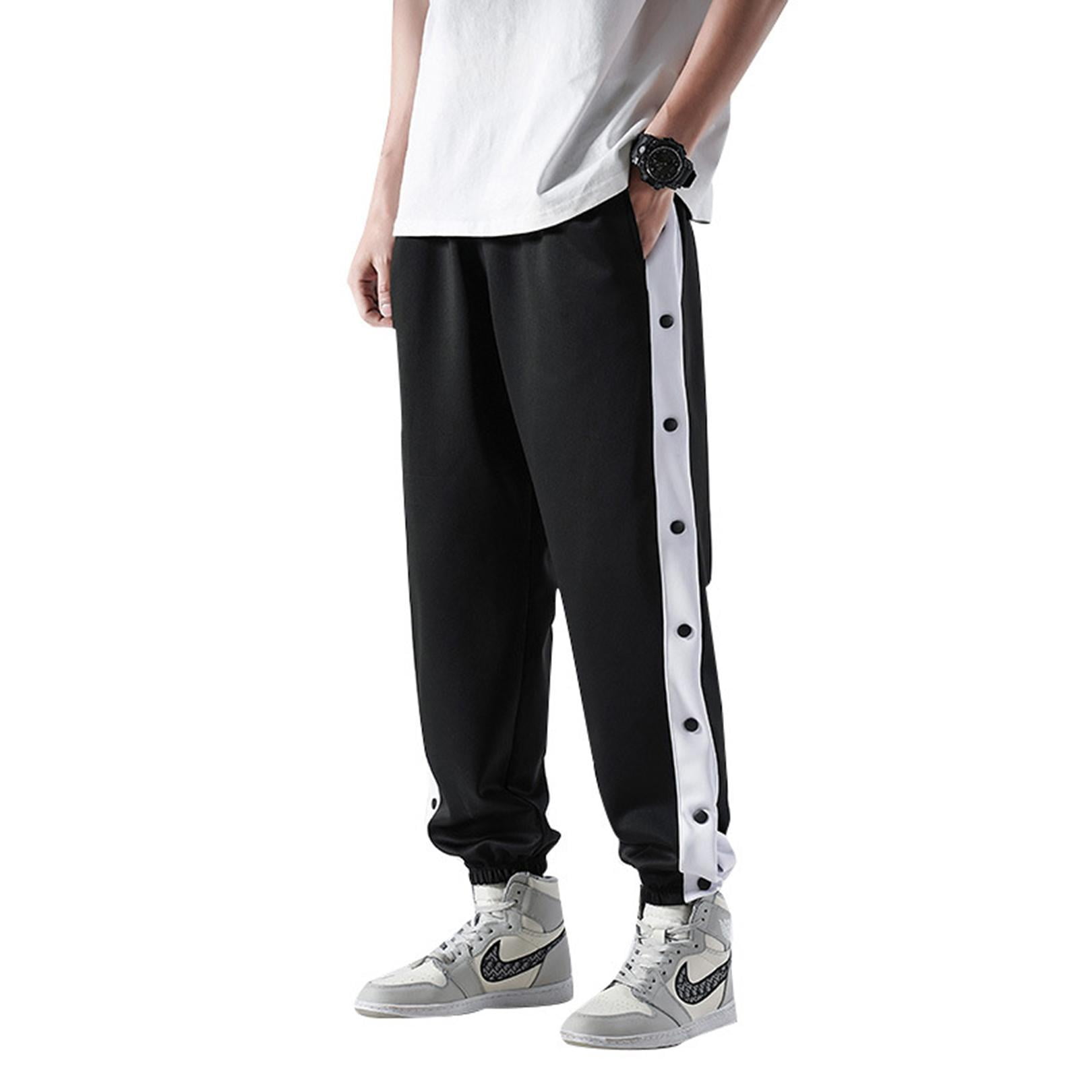 Men's Tearaway Pants Basketball Workout Sweatpants High Split Snap Button  Loose Post-Surgery Pants 
