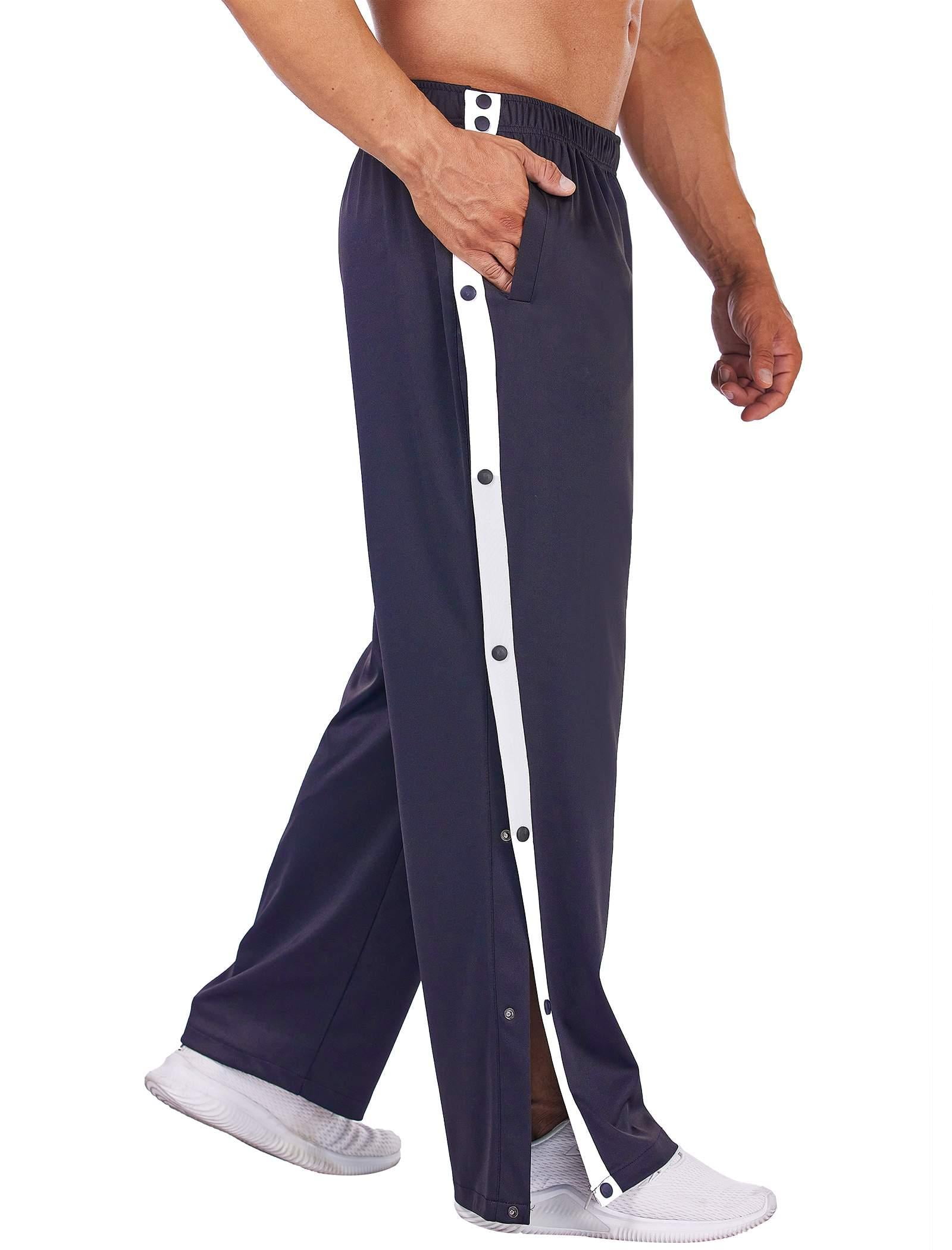 Men's Tearaway Pants Basketball Workout Sweatpants High Split Snap Button  Loose Post-Surgery Pants
