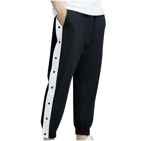 Men's Tearaway Sweatpants Basketball Jogger Pants High Split Snap Buttoned Casual Pants Trouser with Pockets