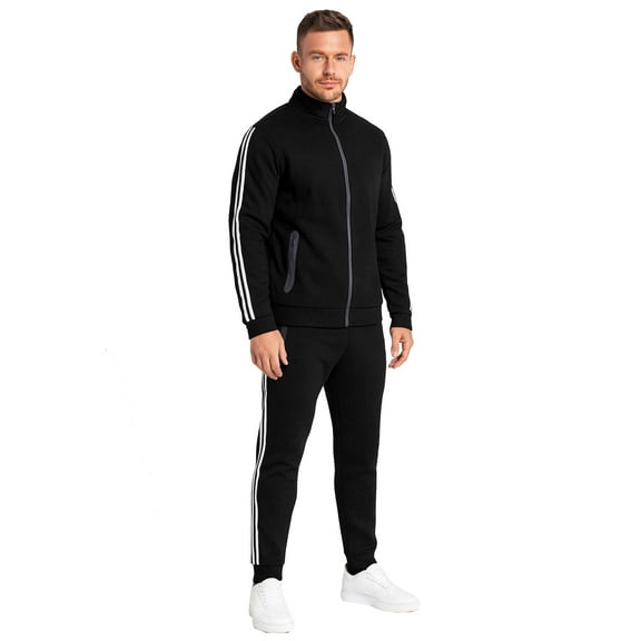 Men's Tech Fleece Full-Zip Tracksuit Set – 2-Piece Jogger Outfit with Contrast Side Stripes (S-3XL)