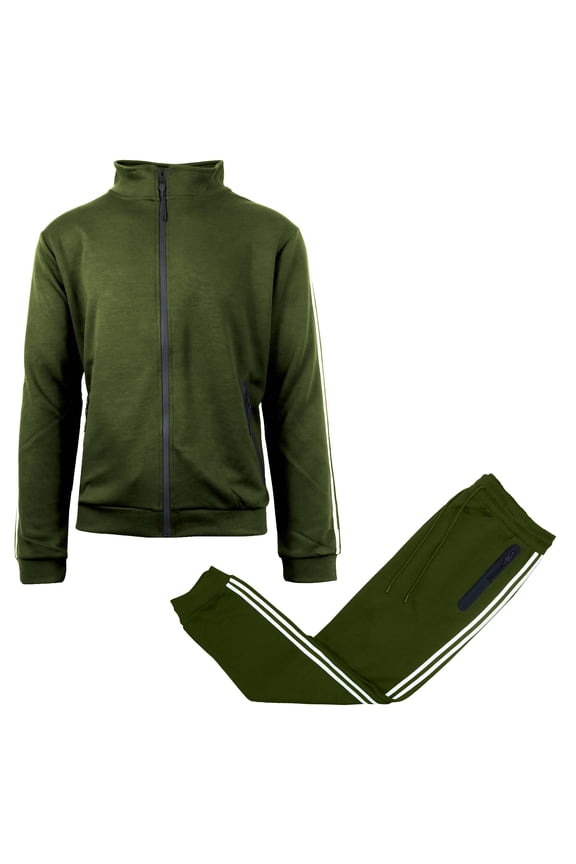 Men's Tech Fleece Full-Zip Tracksuit Set – 2-Piece Jogger Outfit with Contrast Side Stripes (S-3XL)