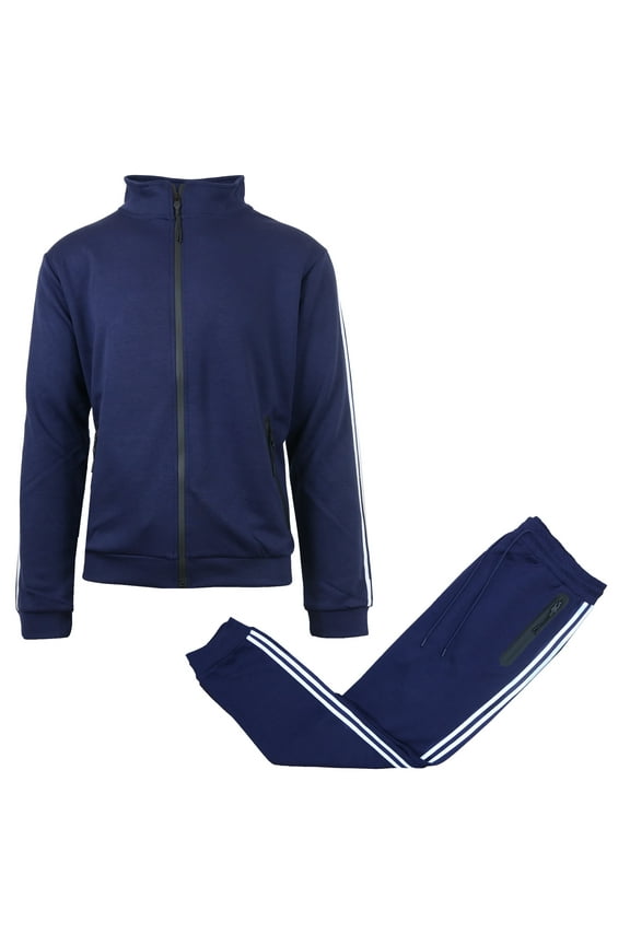 Men's Tech Fleece Full-Zip Tracksuit Set – 2-Piece Jogger Outfit with Contrast Side Stripes (S-3XL)