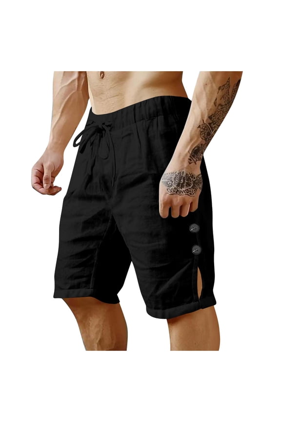 Men's Tech Shorts with Perforated Buttons, Drawstring Elastic Work Trousers, Solid Color Utility Pocket Pants, Breathable Casual Outfits, Functional Sportswear Clothing