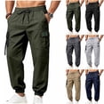 thumbnail image 1 of Men's Techwear Cargo Joggers Baggy 2026 Fall Fashion Streetwear Pants Elastic Waist Drawstring Tapered with Flap Pockets Casual Wear, Army Green, M, 1 of 9