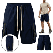 Men's Techwear Cargo Shorts Tactical Streetwear Summer Casual Shorts with Elastic Waist Drawstring and Buckle Pockets