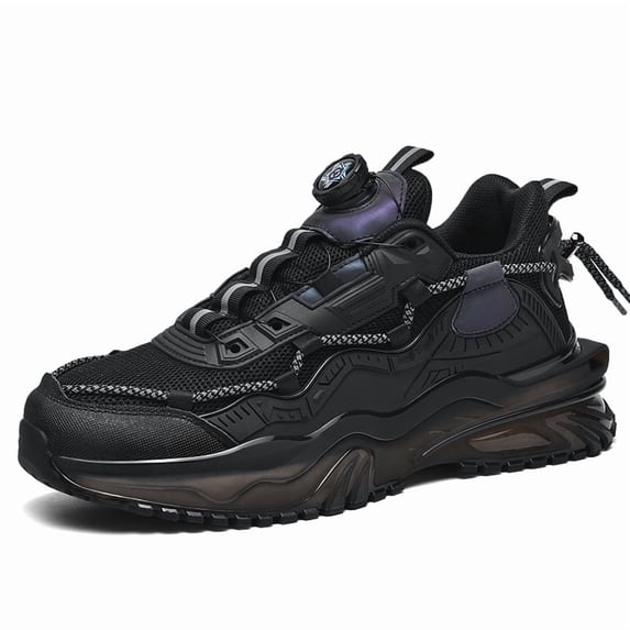 Men's Techwear Rotating Buckle Chunky Sneakers, Breathable Mesh Casual Shoes with Reflective Accents for Streetwear