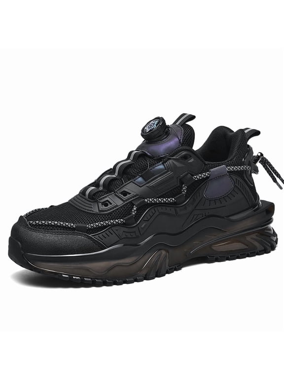 Men's Techwear Rotating Buckle Chunky Sneakers, Breathable Mesh Casual Shoes with Reflective Accents for Streetwear