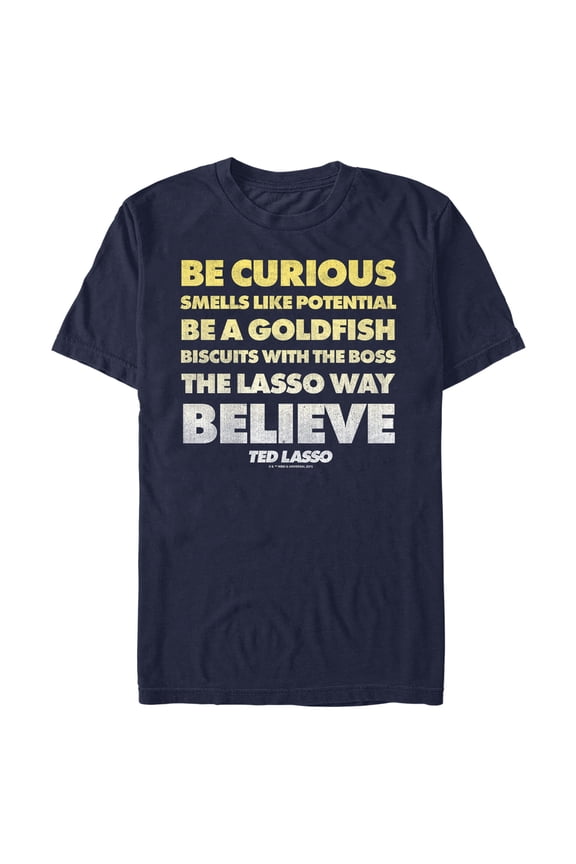 Men's Ted Lasso Be Curious Quote Stack Graphic Tee Navy Blue 3X Large