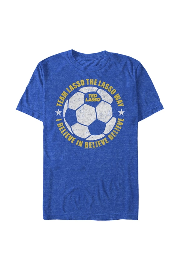 Men's Ted Lasso Football Team I Believe Graphic Tee Royal Blue Heather Large