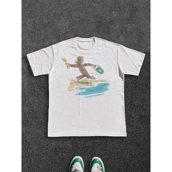 Men's Tee Curious George Kids Book Graphic T-Shirt 100% Cotton 220g