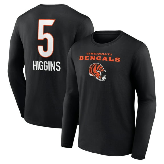 Men's Tee Higgins Black Cincinnati Bengals Team Wordmark Player Name & Number Long Sleeve T-Shirt