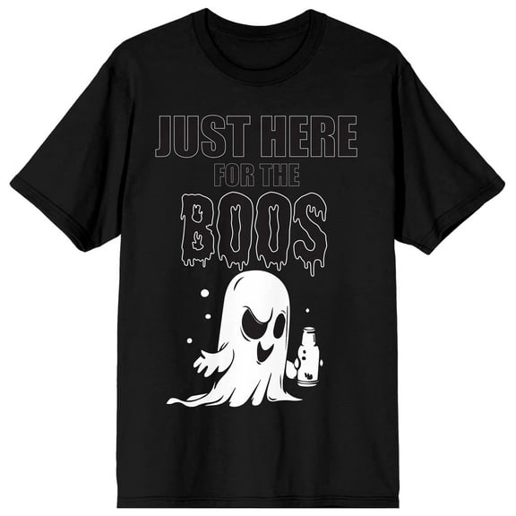 Just Here for the Boos Ghost on Black Short Sleeve Adult T-Shirt-Small