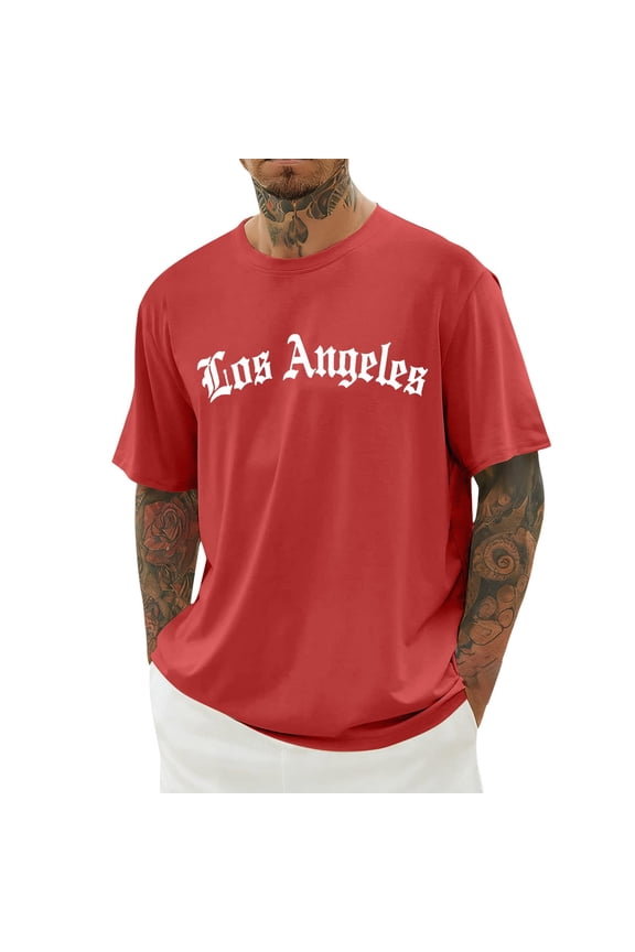 Men'S Tee Letter Printing Pattern Relaxed Fit Short Sleeve Crew Neck Soft Fabric Knit For Training Fashion Tee,Red,Xs