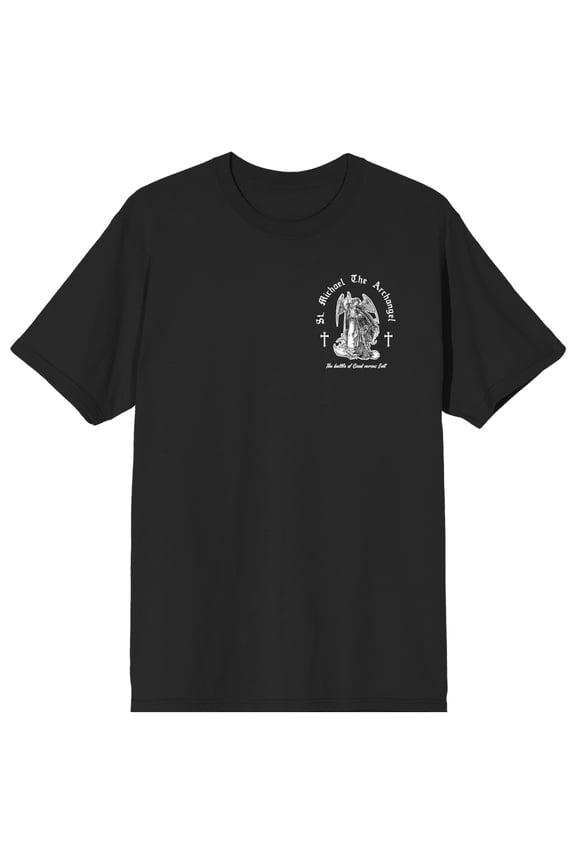 Michael The Archangel on Black Short Sleeve Adult T-Shirt-Medium